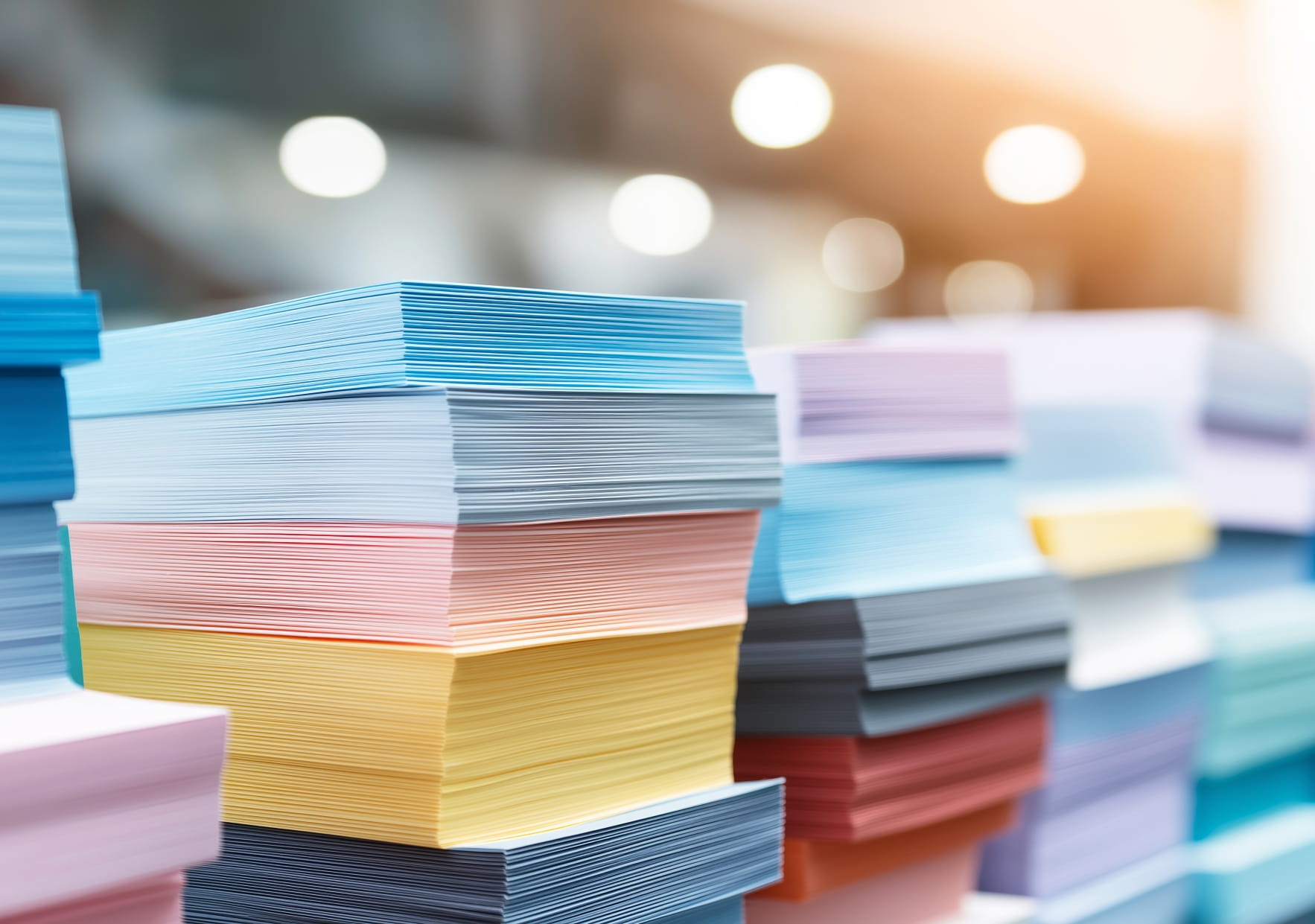 Beautiful rows of colored copy paper.